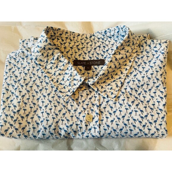 Men’s Slate & Stone Flamingo Print Short Sleeve Shirt LG - Picture 1 of 9
